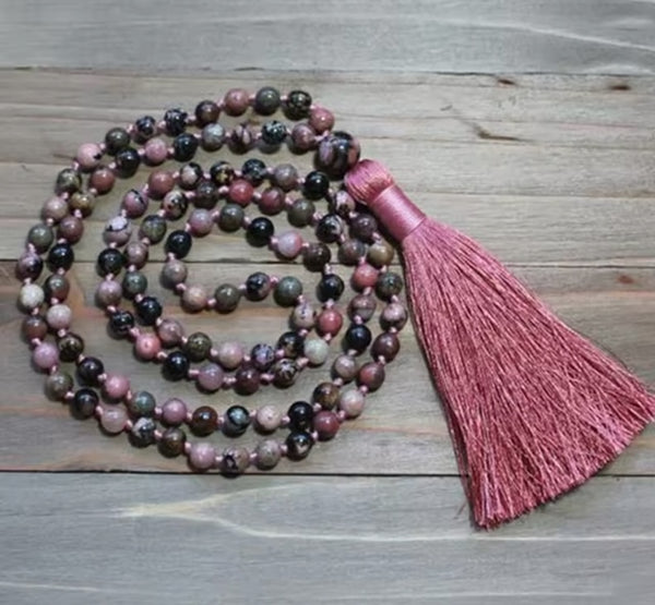 Rhodonite Small Beaded 108 Meditation Mala Beaded Necklace (Copy)