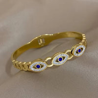 Gold-Plated Stainless Steel Evil Eye Protection Bangle Bracelet