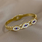 Gold-Plated Stainless Steel Evil Eye Protection Bangle Bracelet