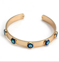 Gold-Plated Stainless Steel Evil Eye Protection Bangle Bracelet