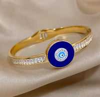 Gold-Plated Stainless Steel Evil Eye Protection Bangle Bracelet