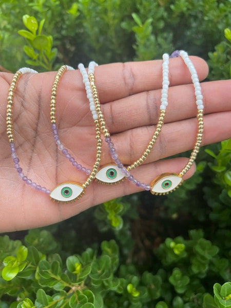 Beautiful Amethyst Evil Eye Beaded Necklace