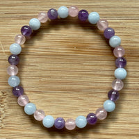 Small Amethyst, Rose Quartz & Blue Calcite Bracelet