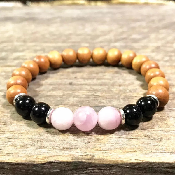 Rose Quartz & Black Onyx Sandalwood Bracelet