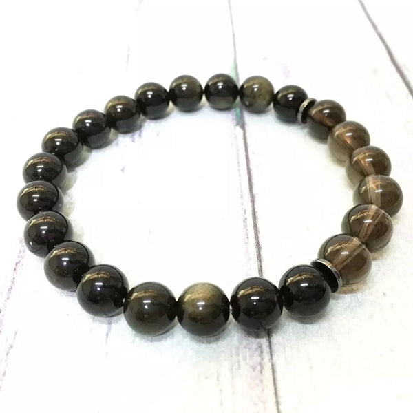 Rare Smoky Quartz & Gold Sheen Obsidian Bracelet