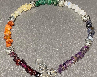 Beautiful Seven Chakra Gemstone Anklet with Metal Clasp