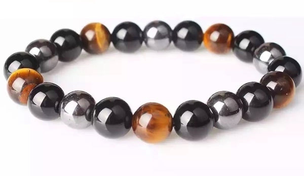 Medium Tiger Eye, Hematite & Black Obsidian Bracelet