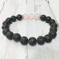 Beautiful Rose Quartz & Lava Stone Grounding Bracelet