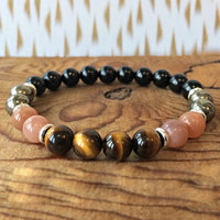 Peach Moonstone Black Onyx Pyrite Tiger Eye Bracelet