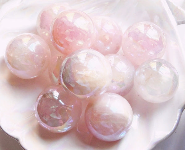 Small Angel Aura Rose Quartz Sphere with Mini Stand 1.5" each