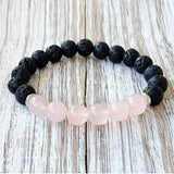 Beautiful Rose Quartz & Lava Stone Grounding Bracelet