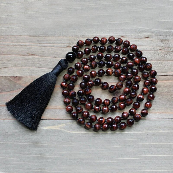 Red Tiger Eye 108 Meditation Mala Beaded Necklace