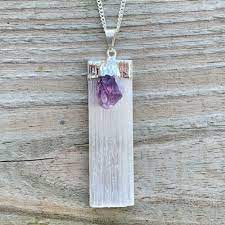 Rough Selenite with Amethyst Necklace Chain Included!