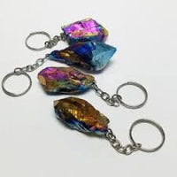 Rare Titanium Aura Quartz Keychain